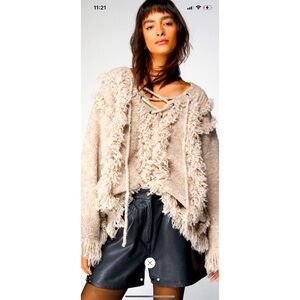 NASTY GAL Oversized lace up fringe sweater